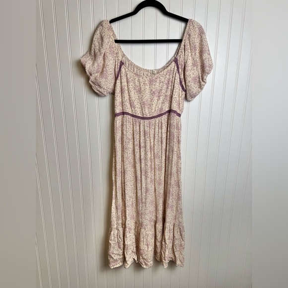 Easel Pink Floral Scoop Neck Puff Sleeve Midi Dress Size Large A33 - Picture 1 of 7